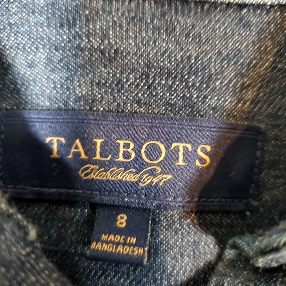 Talbots Dark Blue Denim Button Up Blouse with Roll Tab Sleeves Size 8 - Picture 2 of 8